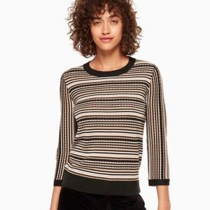 Kate Spade Striped Pullover Sweater Top Black Tan Cream Lightweight Size XS